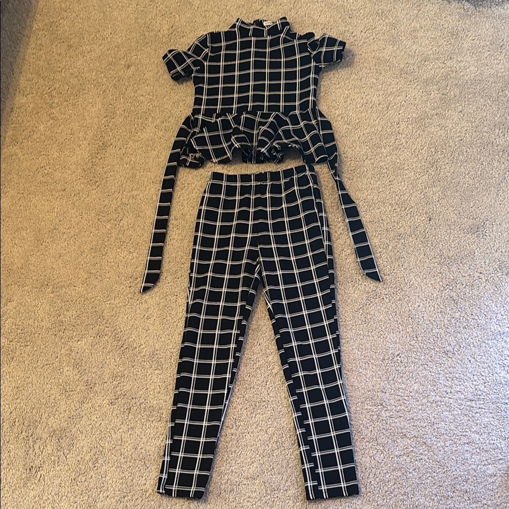 Black and White Checkered Girls Shirt and Pants